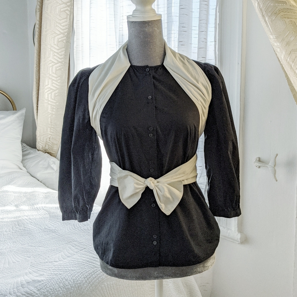 COS multi way cotton pussy bow shirt blouse